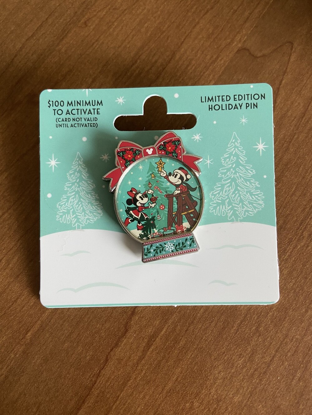 Disney Holiday Snow Globe Pin - Teal, Red & Gold